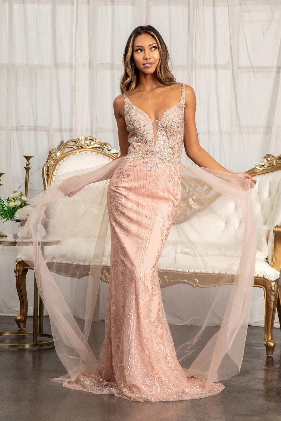 Long Spaghetti Strap Mesh Mermaid Prom Dress - The Dress Outlet