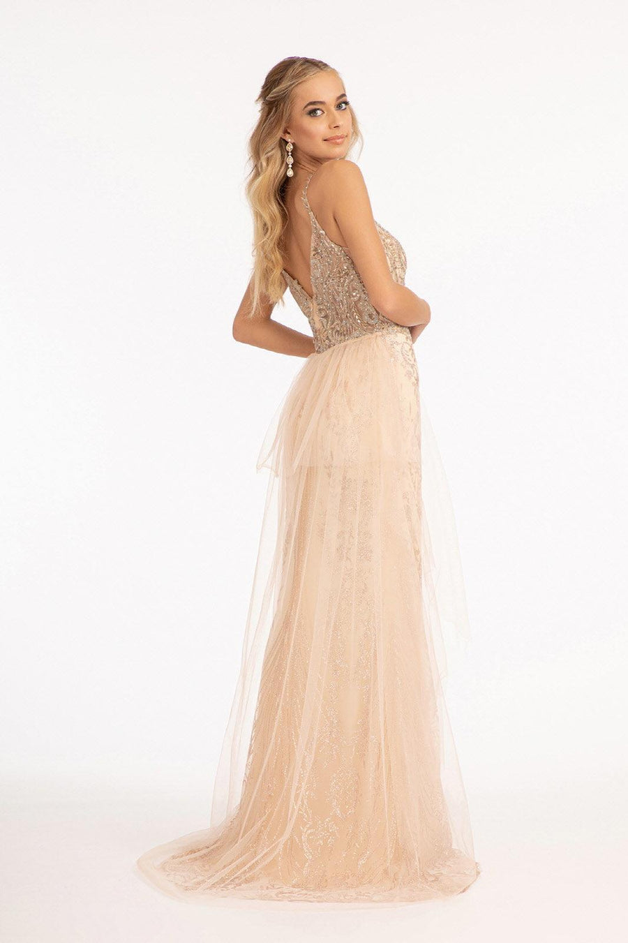 Long Spaghetti Strap Mesh Mermaid Prom Dress - The Dress Outlet