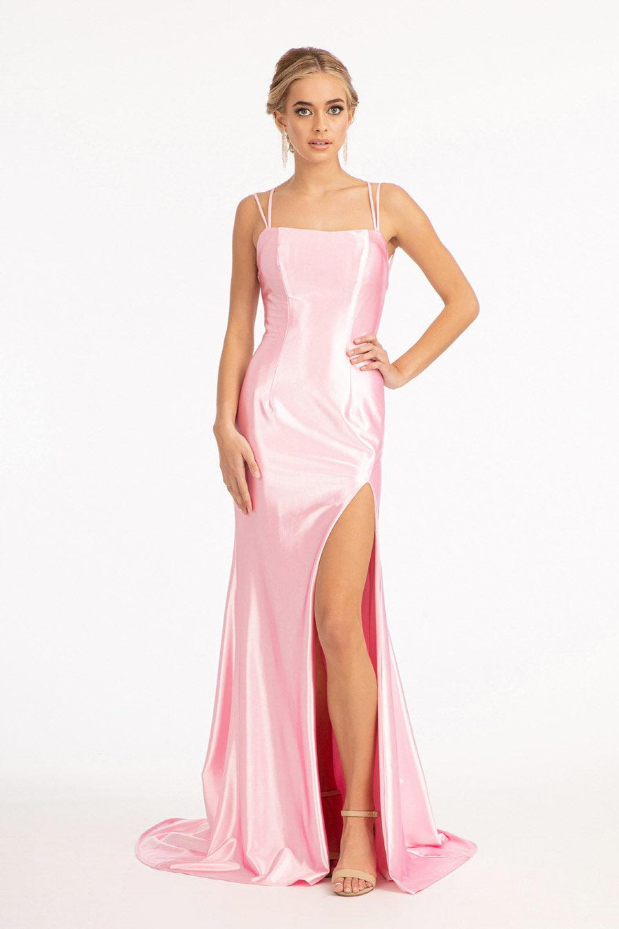 Long Spaghetti Strap Satin Mermaid Prom Dress - The Dress Outlet