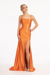 Long Spaghetti Strap Satin Mermaid Prom Dress - The Dress Outlet