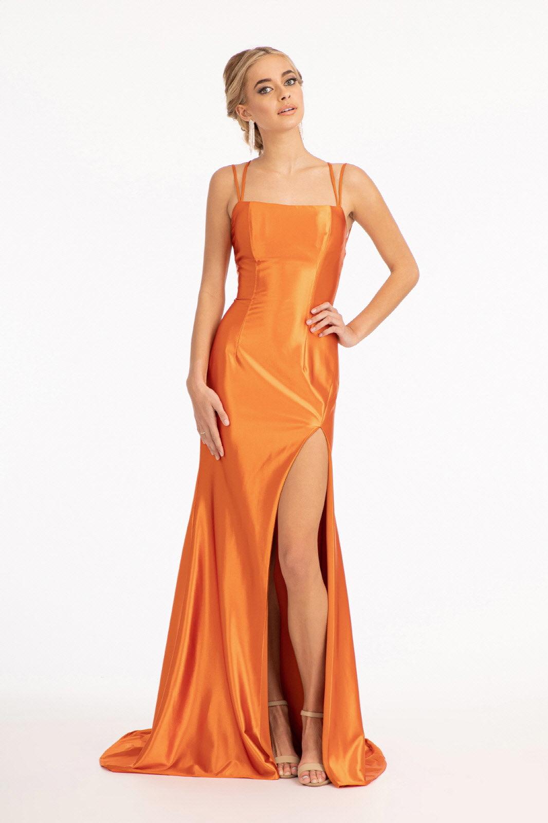 Long Spaghetti Strap Satin Mermaid Prom Dress - The Dress Outlet