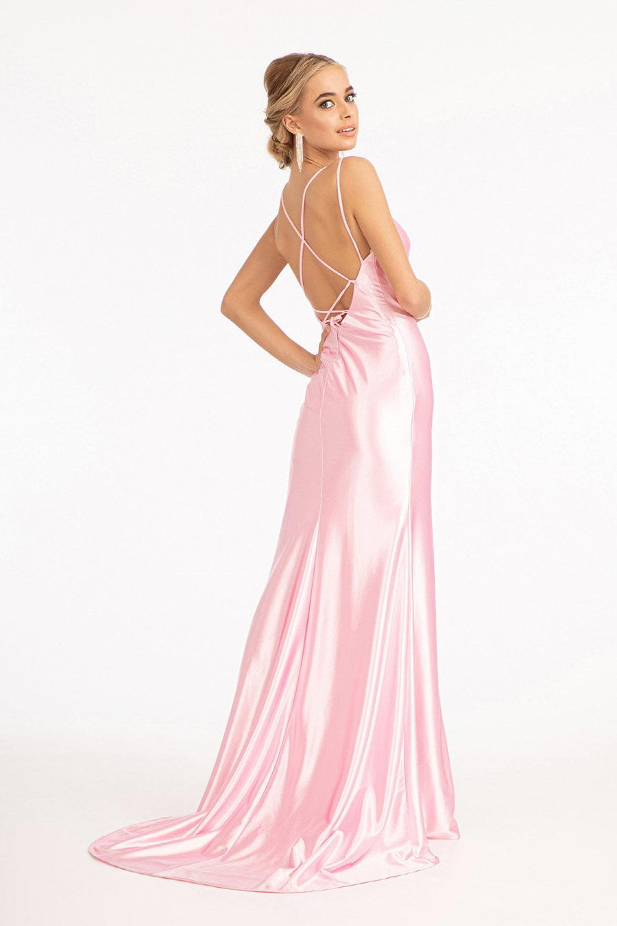 Long Spaghetti Strap Satin Mermaid Prom Dress - The Dress Outlet