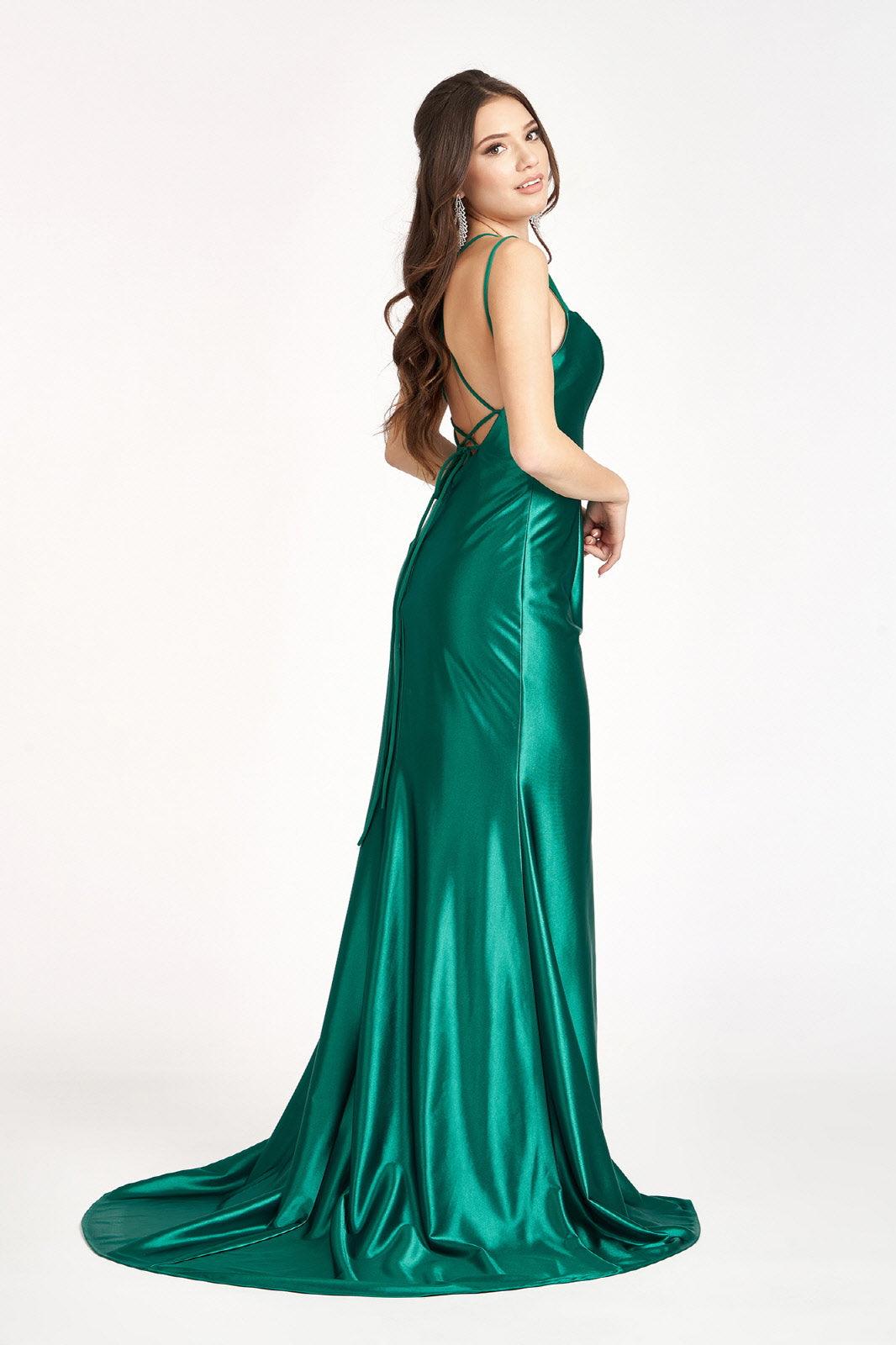 Long Spaghetti Strap Satin Mermaid Prom Dress - The Dress Outlet