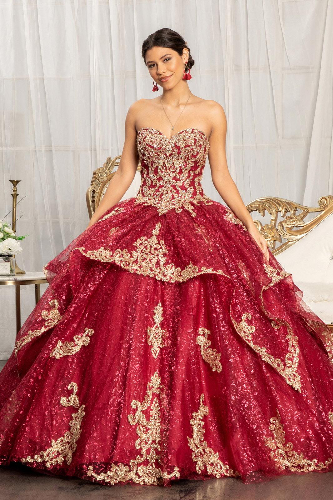 Long Strapless Ball Gown Glitter Quinceanera Dress - The Dress Outlet