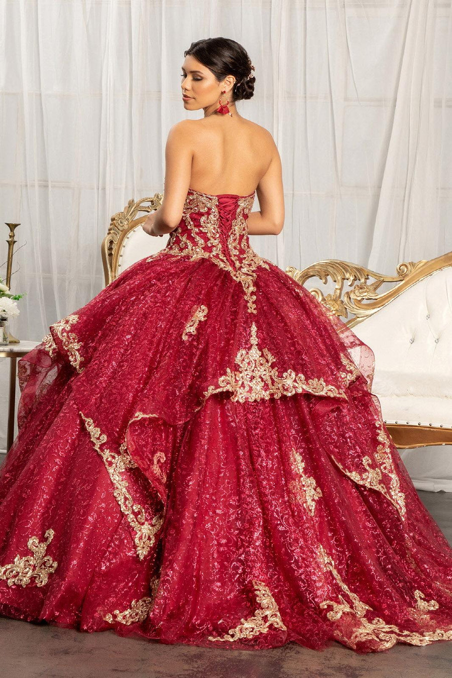 Long Strapless Ball Gown Glitter Quinceanera Dress - The Dress Outlet