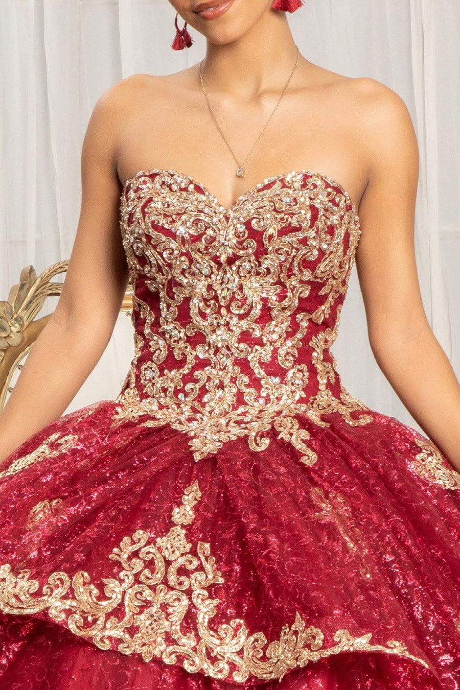 Long Strapless Ball Gown Glitter Quinceanera Dress - The Dress Outlet