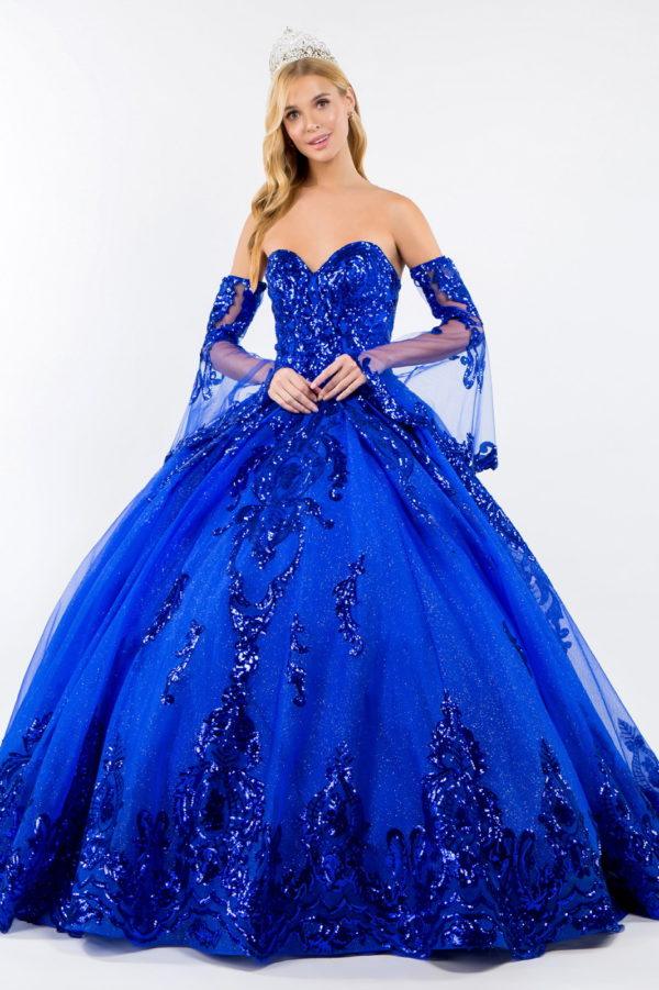 Long Strapless Ball Gown Mesh Quinceanera Dress - The Dress Outlet