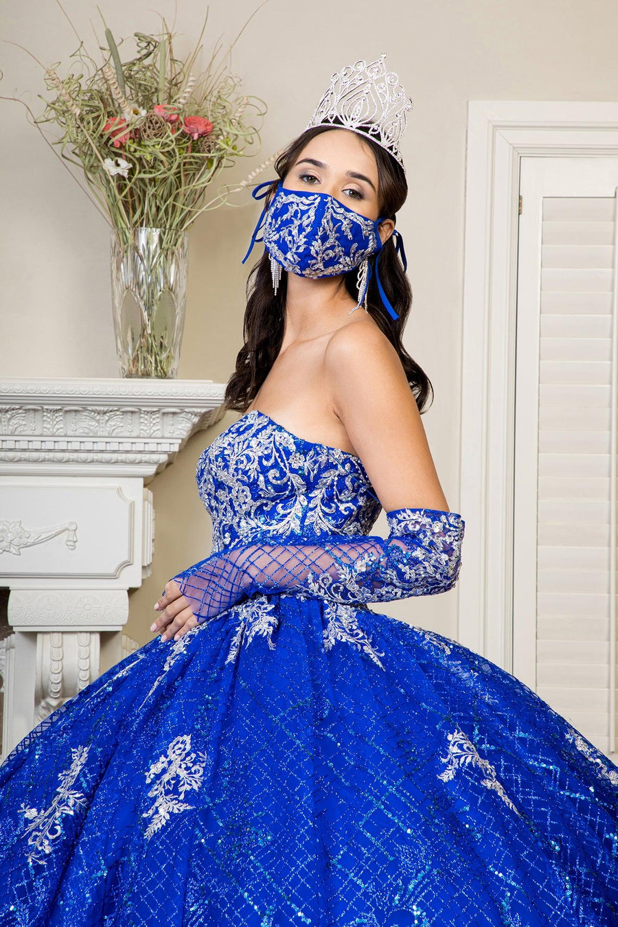 Long Strapless Quinceanera Glitter Mesh Ball Gown - The Dress Outlet