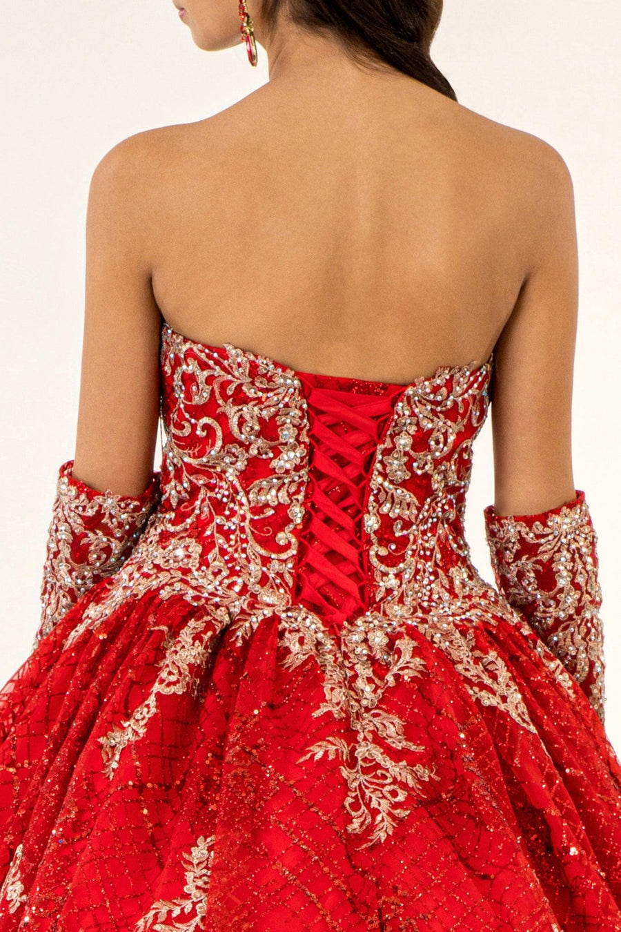 Long Strapless Quinceanera Glitter Mesh Ball Gown - The Dress Outlet