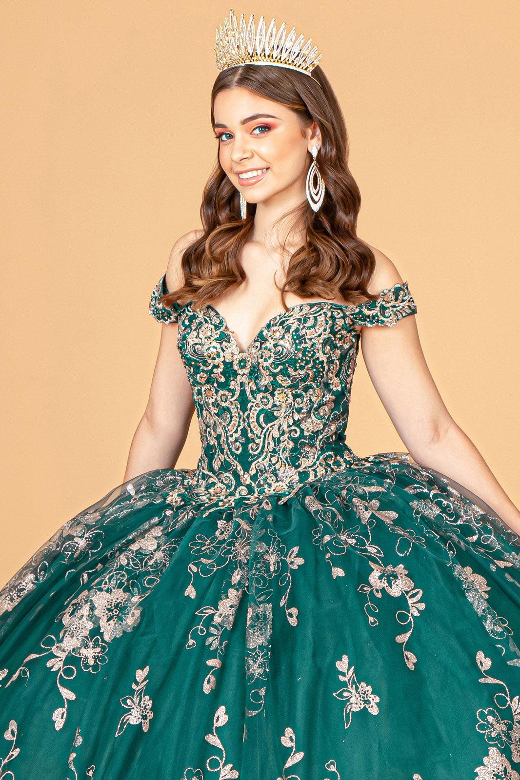 Long Sweet 16 Glitter Quinceanera Dress - The Dress Outlet