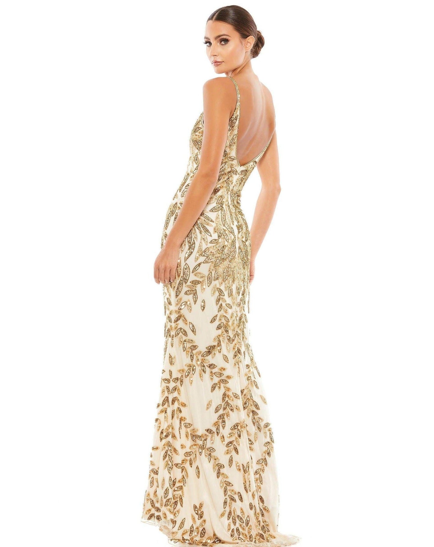 Mac Duggal Embellished Gold Leaf Evening Gown 5107 - The Dress Outlet