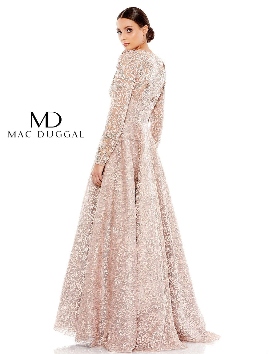 Mac Duggal Embroidered Long Sleeve A Line Ball Gown - The Dress Outlet