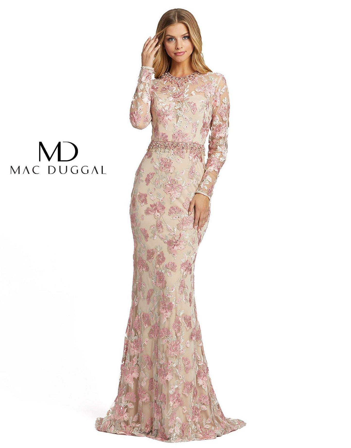 Mac Duggal Fitted Long Sleeve Evening Formal Dress - The Dress Outlet