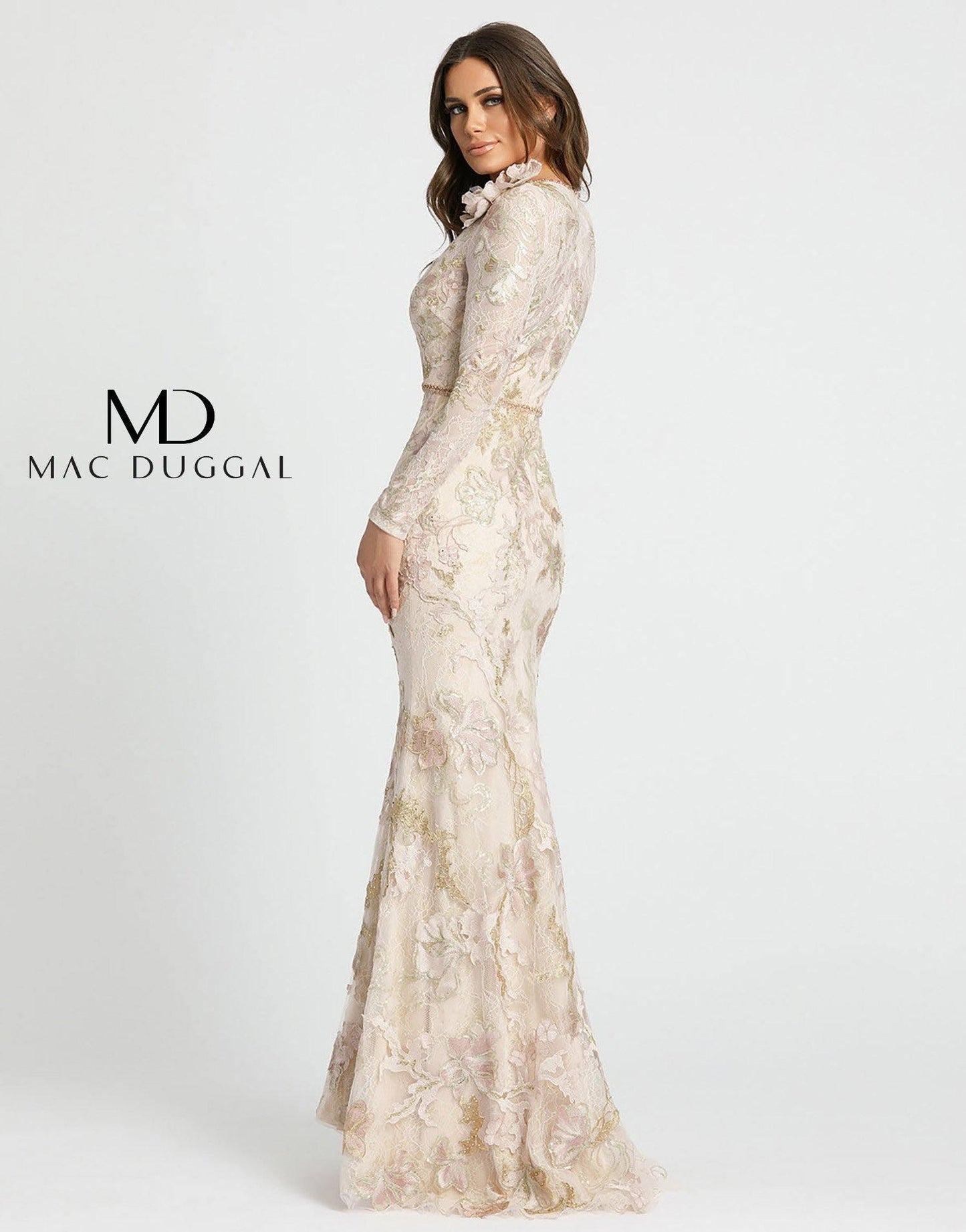 Mac Duggal Floral Lace Long Sleeve Formal Gown Sale 11174 - The Dress Outlet