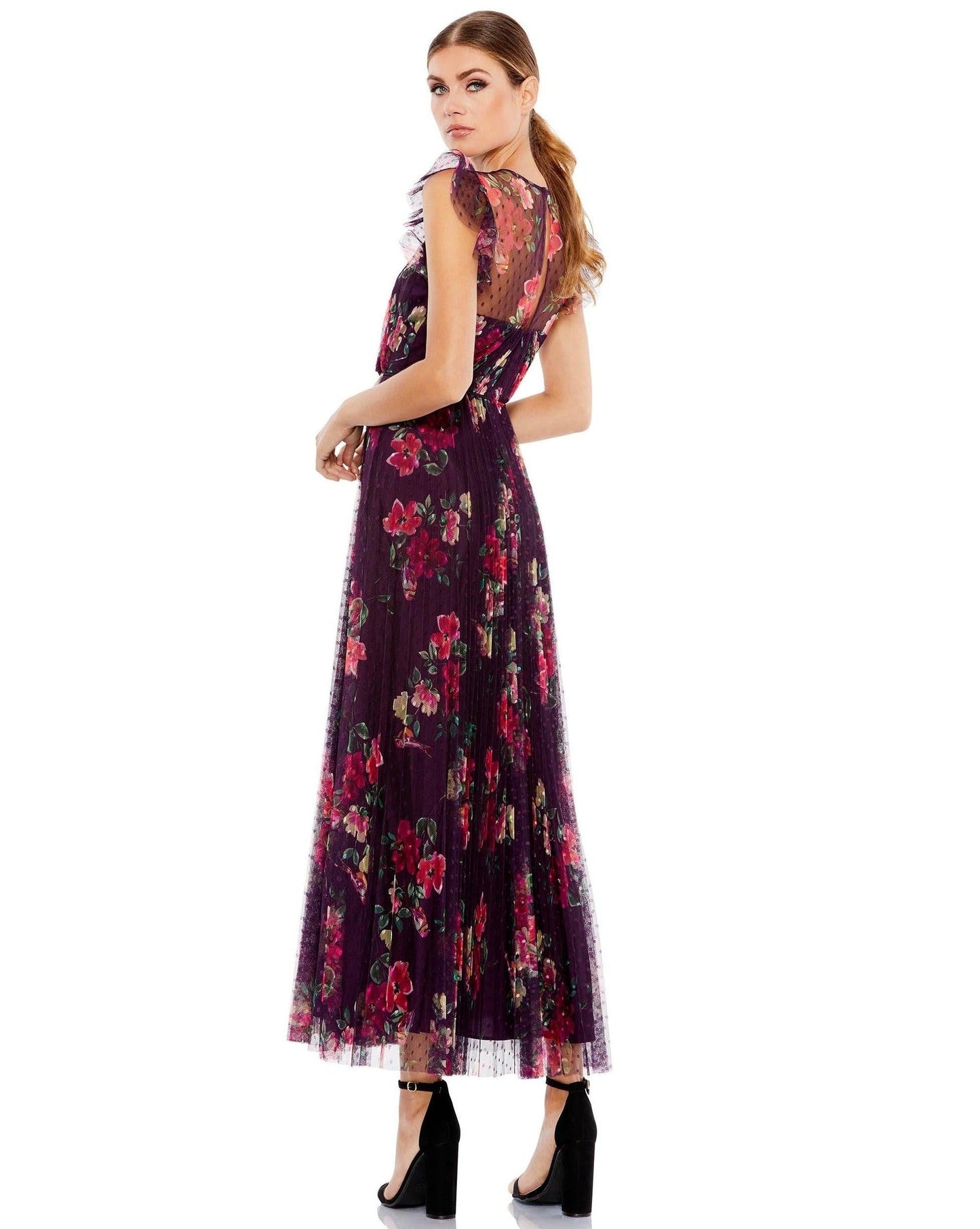 Mac Duggal Floral Print Cap Sleeve Midi Dress 2143 - The Dress Outlet