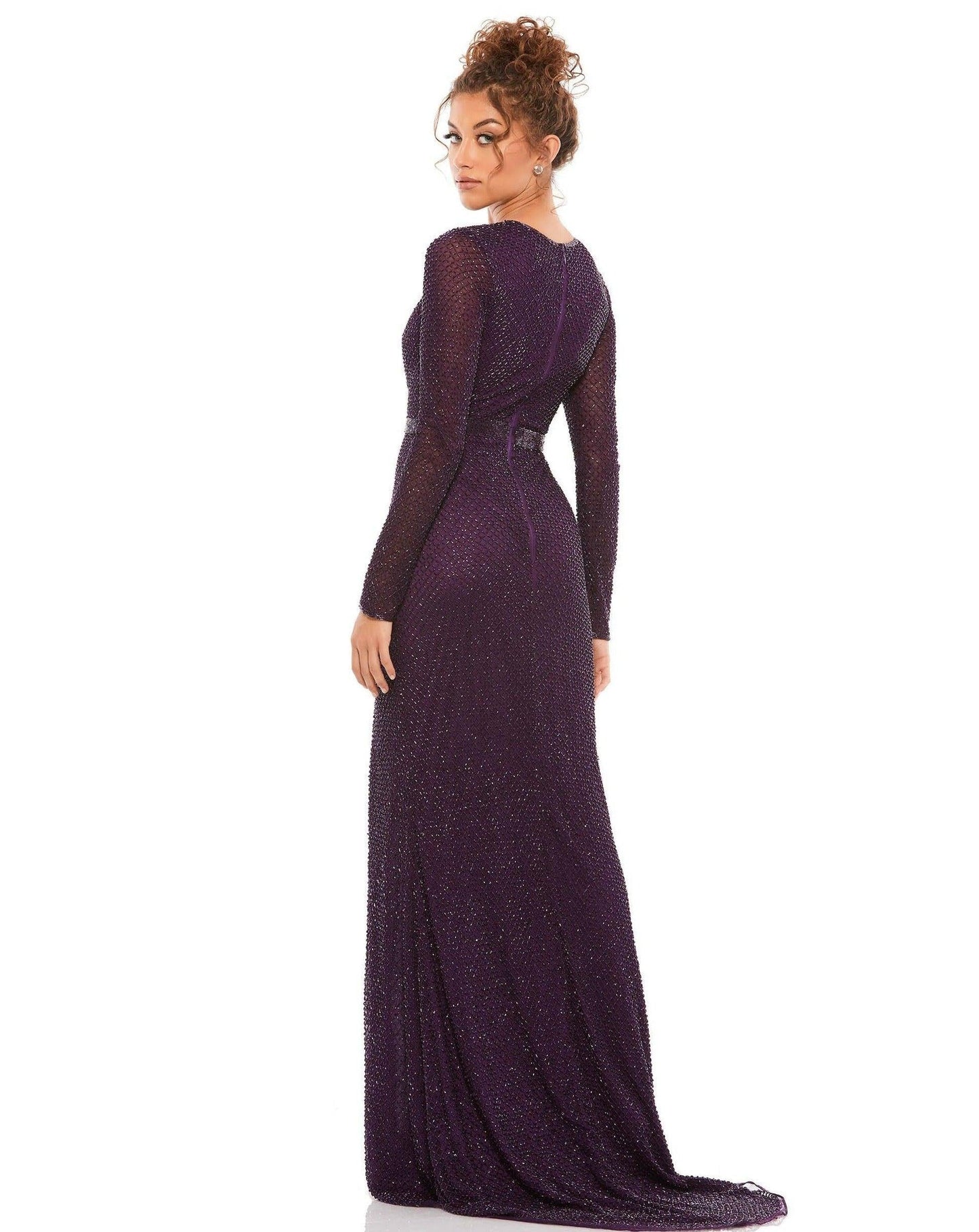 Mac Duggal Formal Beaded Long Sleeve Dress 5056 - The Dress Outlet