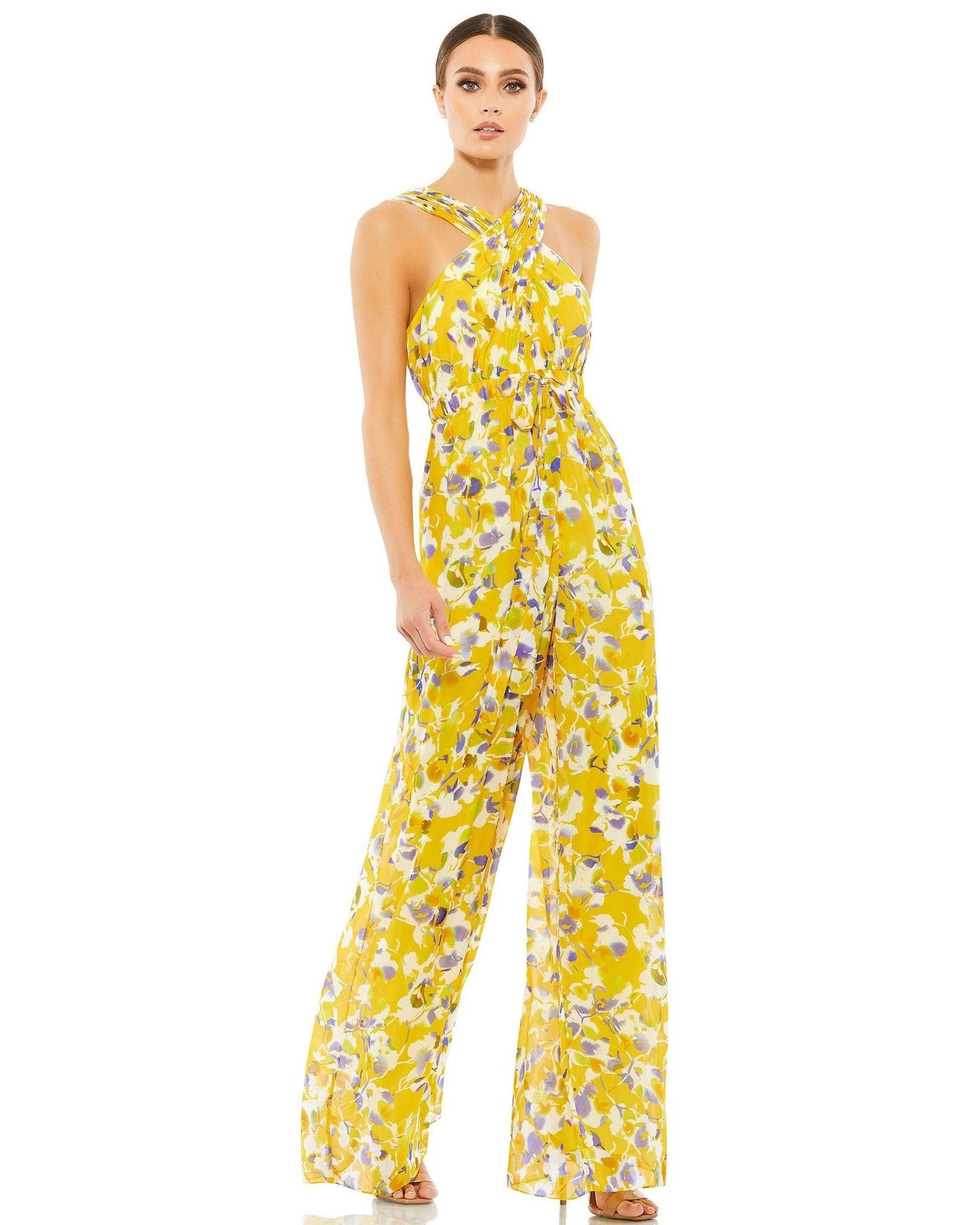 Mac Duggal Formal Floral Print Halter Jumpsuit 55433 - The Dress Outlet