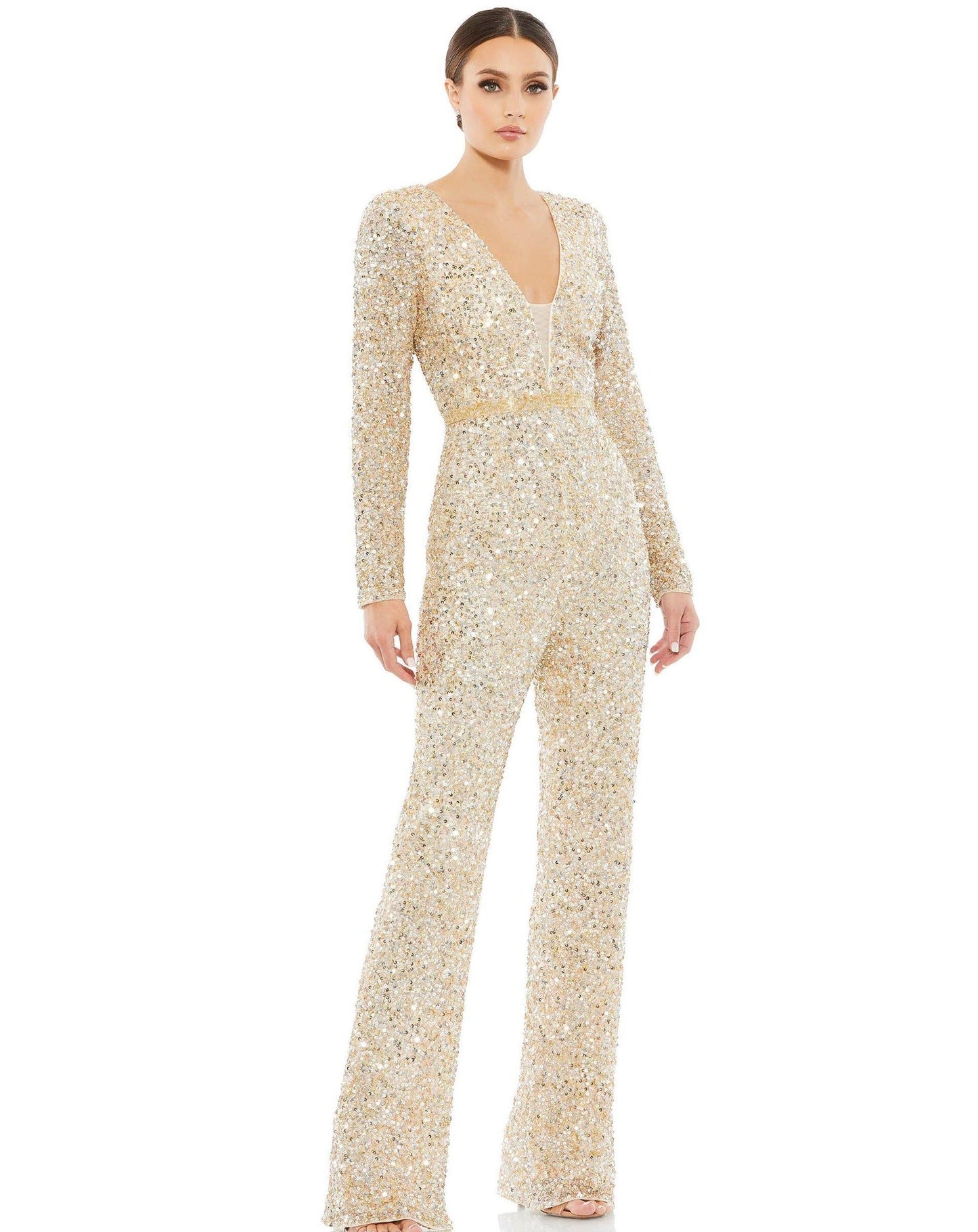 Mac Duggal Formal Long Sleeve Beaded Jumpsuit 5411 - The Dress Outlet