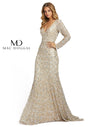 Mac Duggal Formal Long Sleeve Evening Sequins Dress Nude