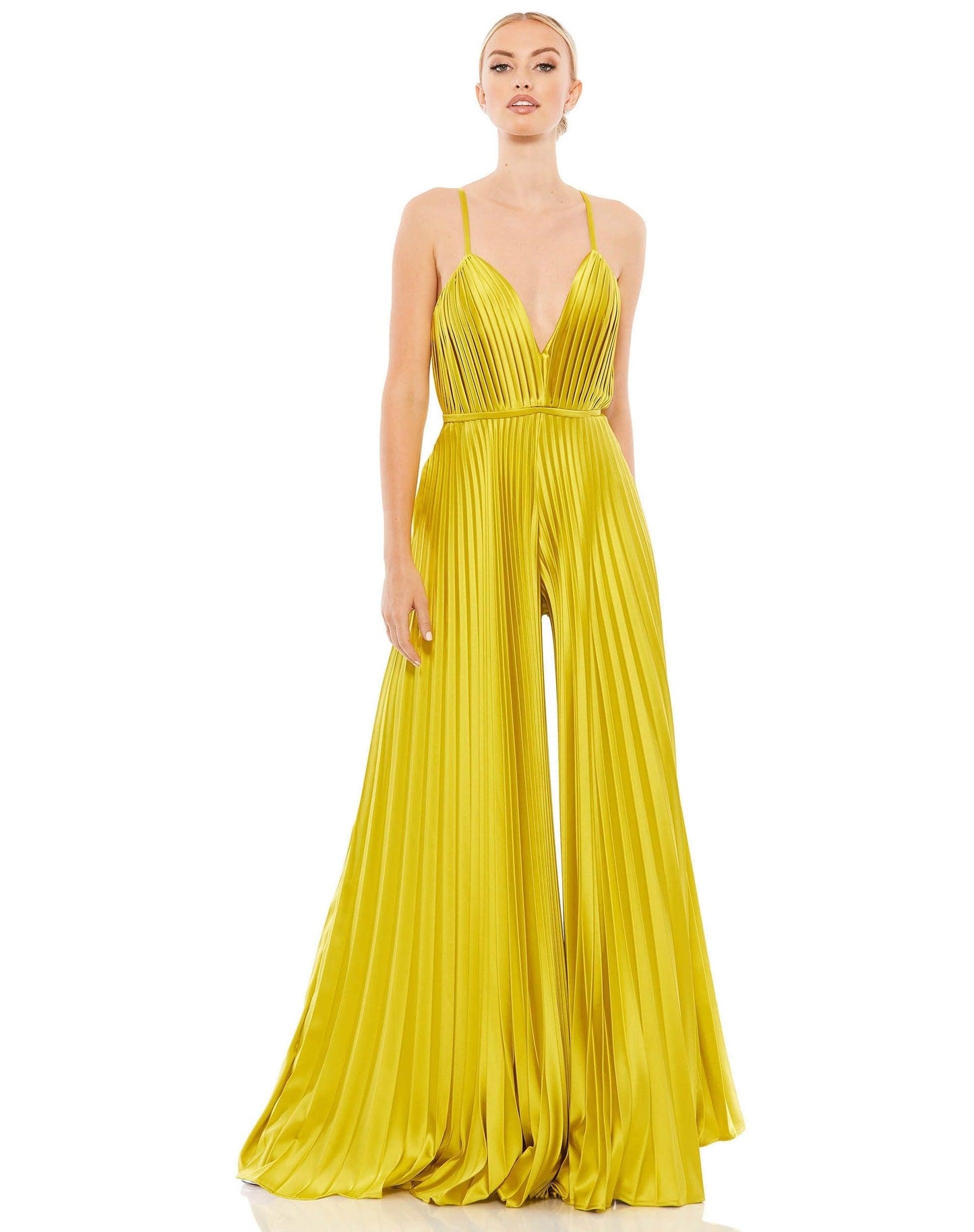 Jumpsuit Formal Pleated Wide Leg Jumpsuit Chartreuse