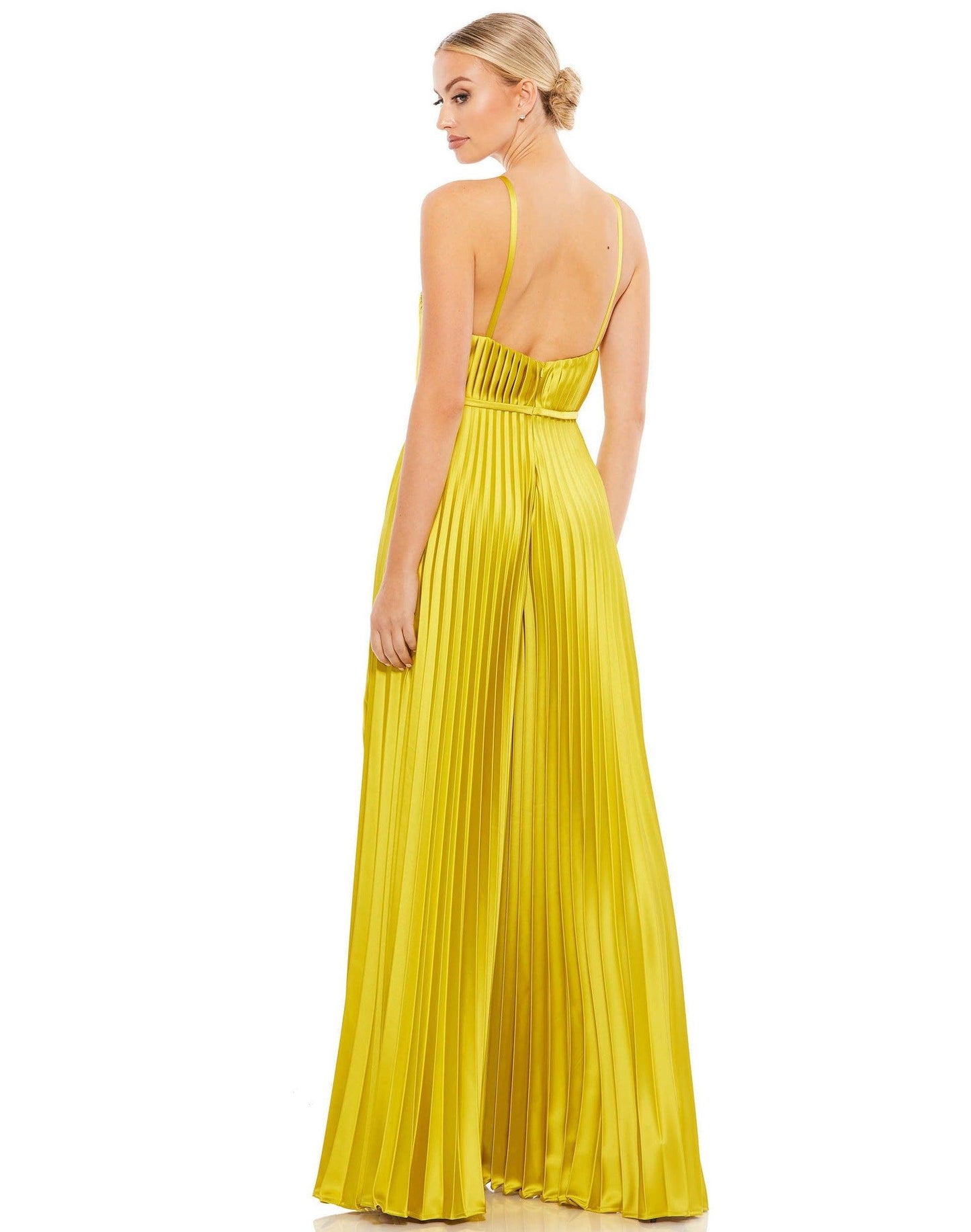 Jumpsuit Formal Pleated Wide Leg Jumpsuit Chartreuse