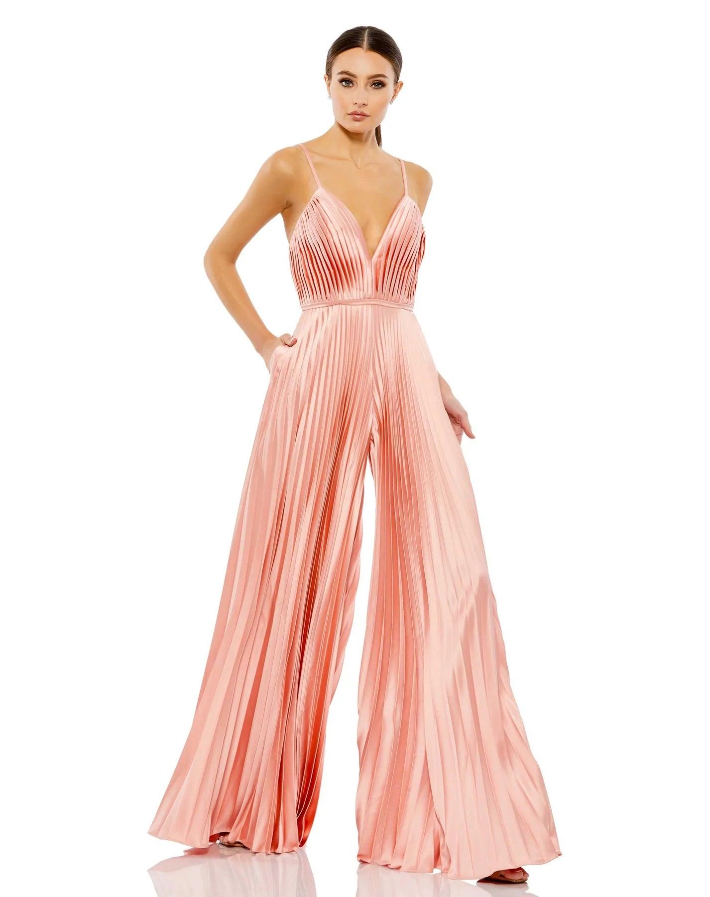 Jumpsuit Formal Pleated Wide Leg Jumpsuit Salmon