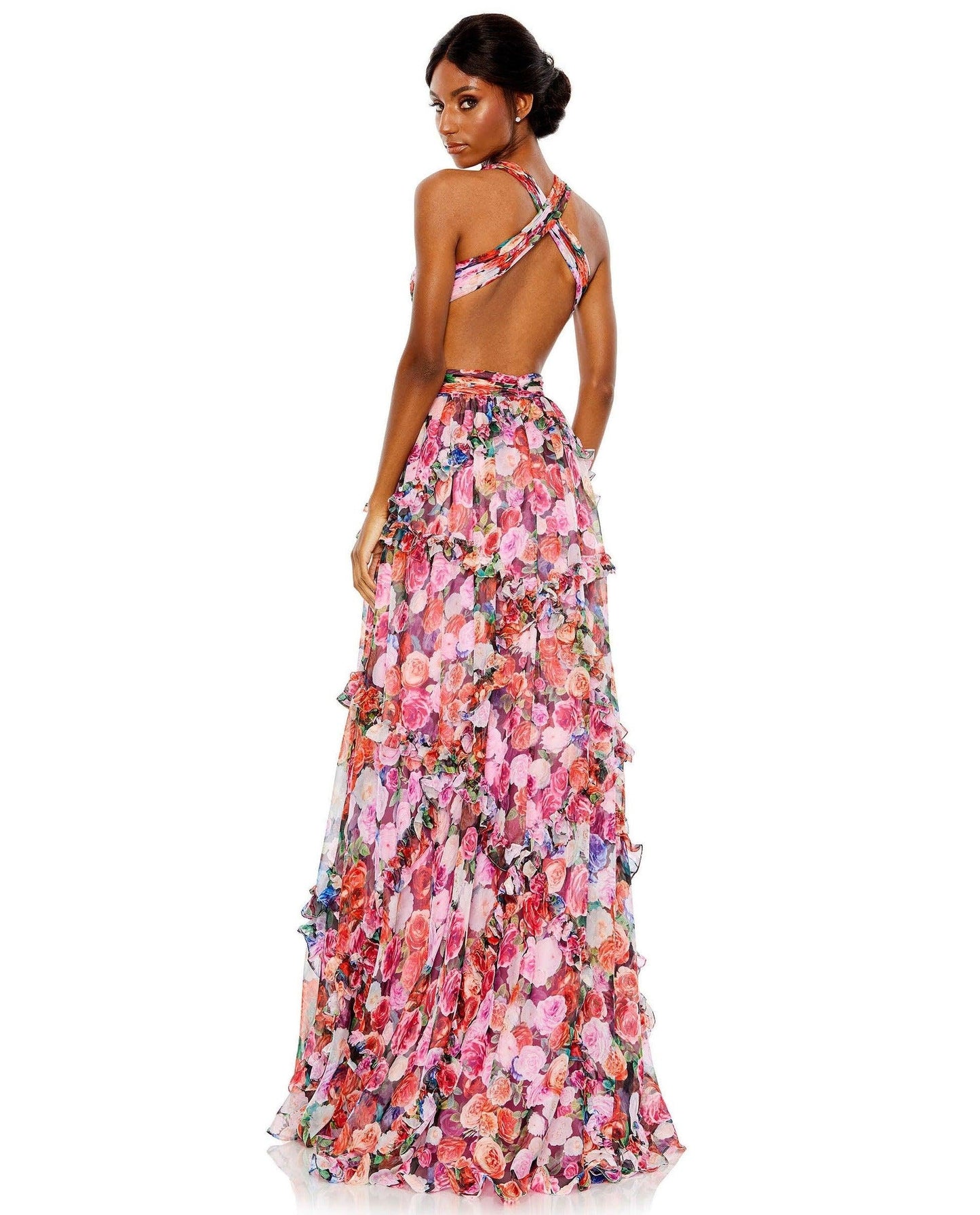 Mac Duggal Long Floral Chiffon Prom Gown 68076 - The Dress Outlet