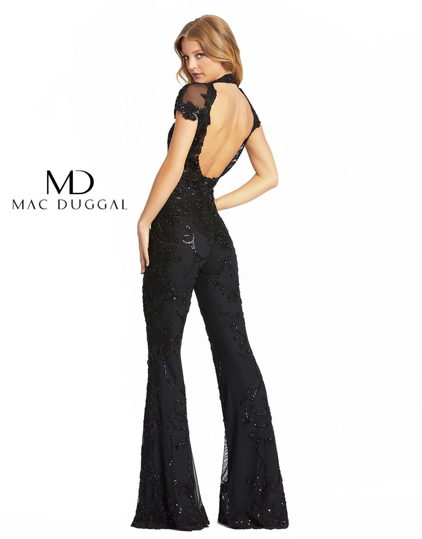 Mac Duggal Long Formal Beaded Lace Jumpsuit 1993M - The Dress Outlet