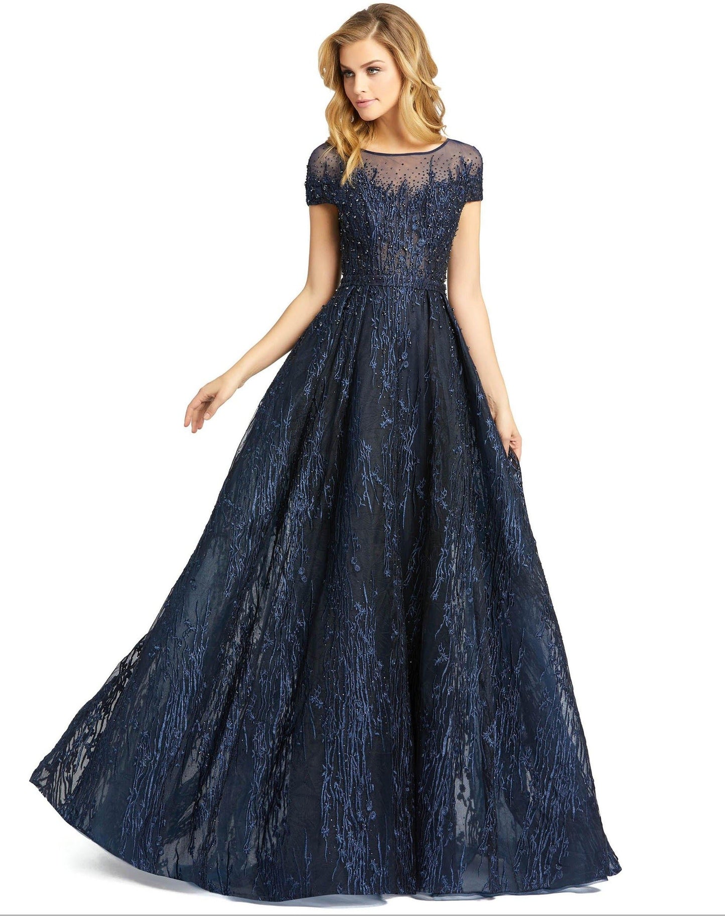 Mac Duggal Short-Sleeve Starstruck Formal with Flare Evening Gown 20141 - The Dress Outlet