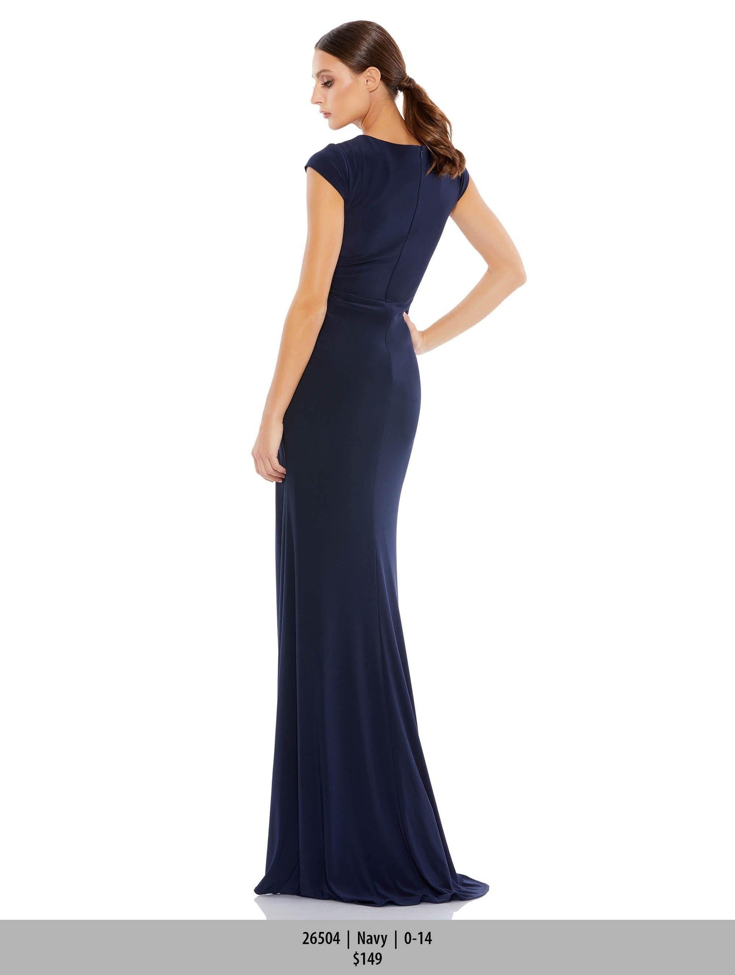 Mac Duggal Long Formal Cap Sleeve Slit Dress 26504 - The Dress Outlet