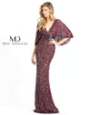 Mac Duggal Long Formal Cape Sleeve Sequined Dress - The Dress Outlet