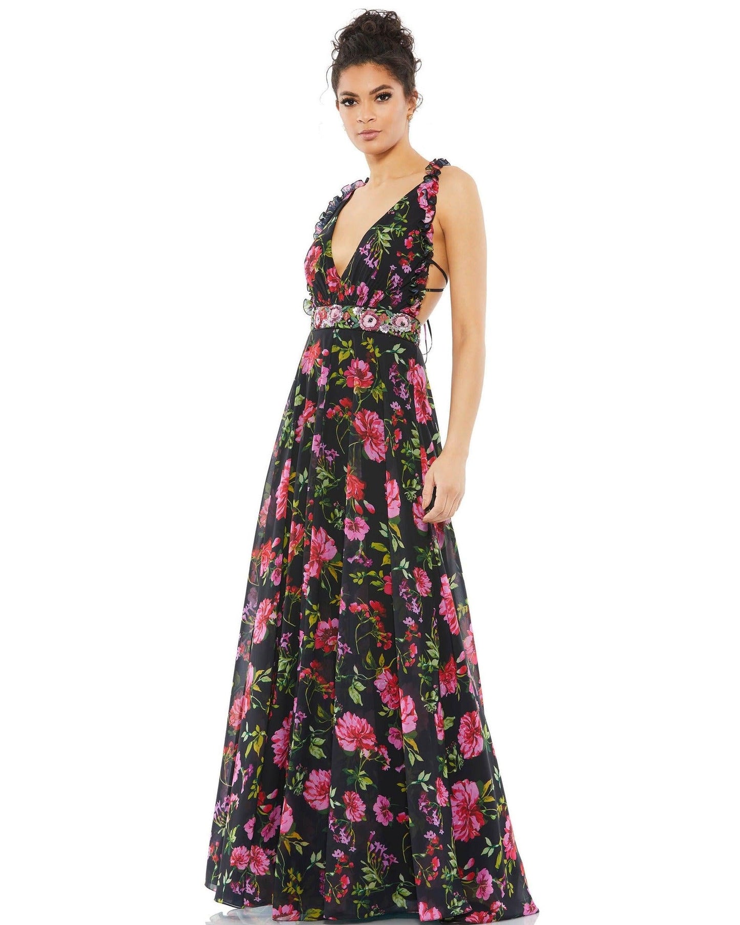 Mac Duggal Long Formal Floral Print Prom Gown 9156 - The Dress Outlet