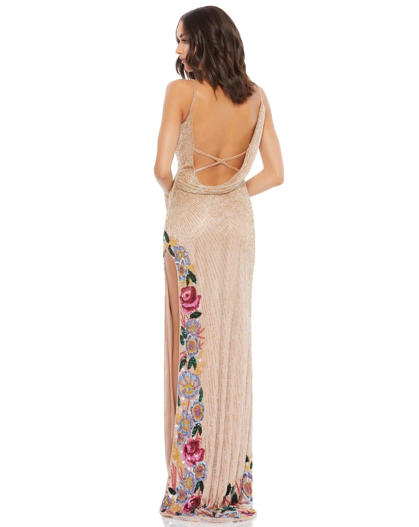 Mac Duggal Long Formal Floral Slit Beaded Gown 5238 Sale - The Dress Outlet