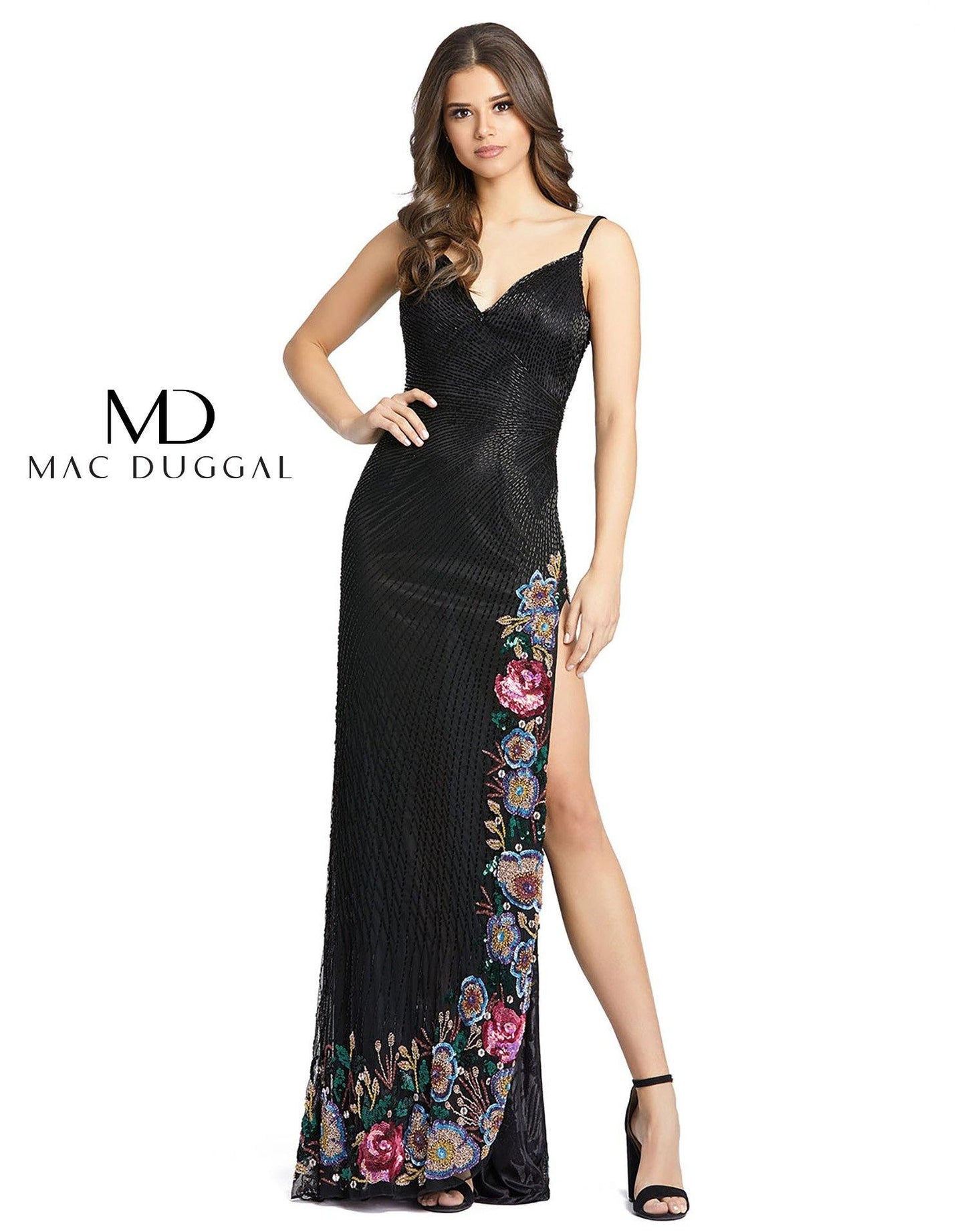 Mac Duggal Long Formal Floral Slit Beaded Gown 5238 - The Dress Outlet