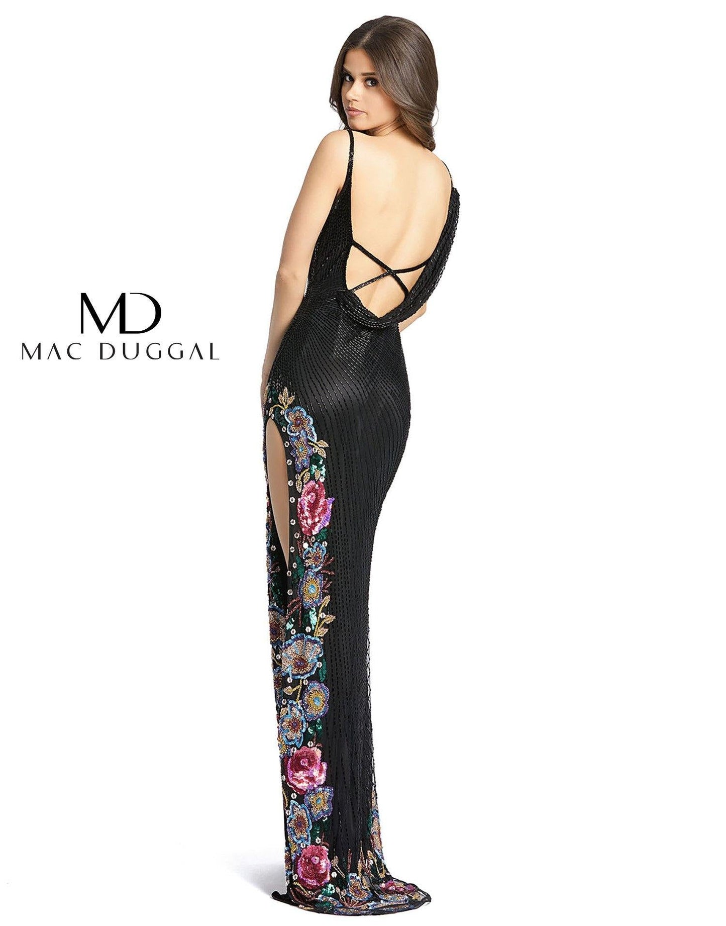 Mac Duggal Long Formal Floral Slit Beaded Gown 5238 - The Dress Outlet