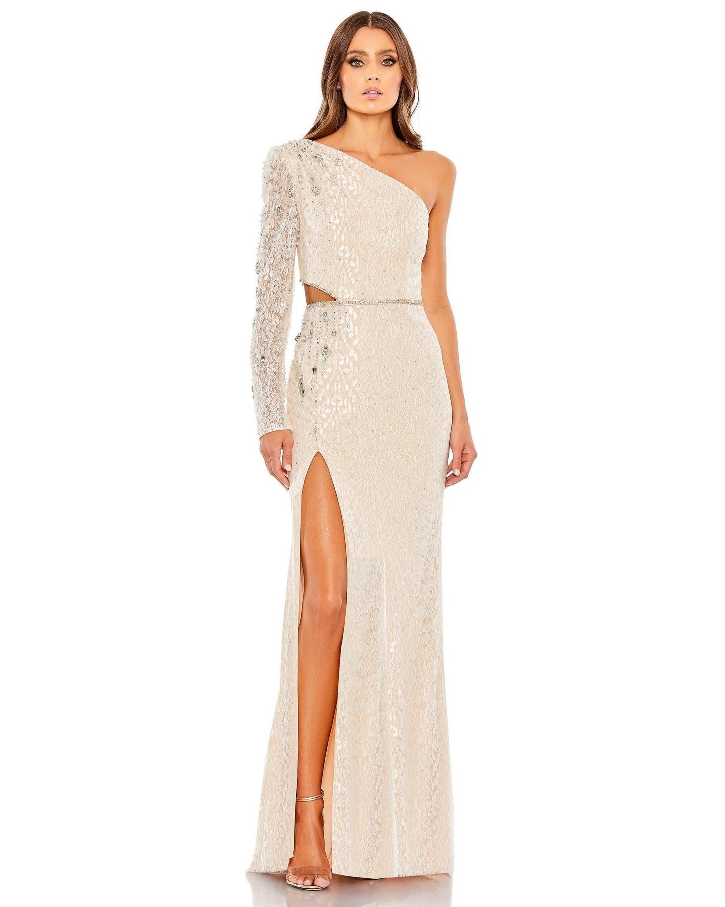 Mac Duggal Long Formal One Shoulder Lace Gown 11306 - The Dress Outlet