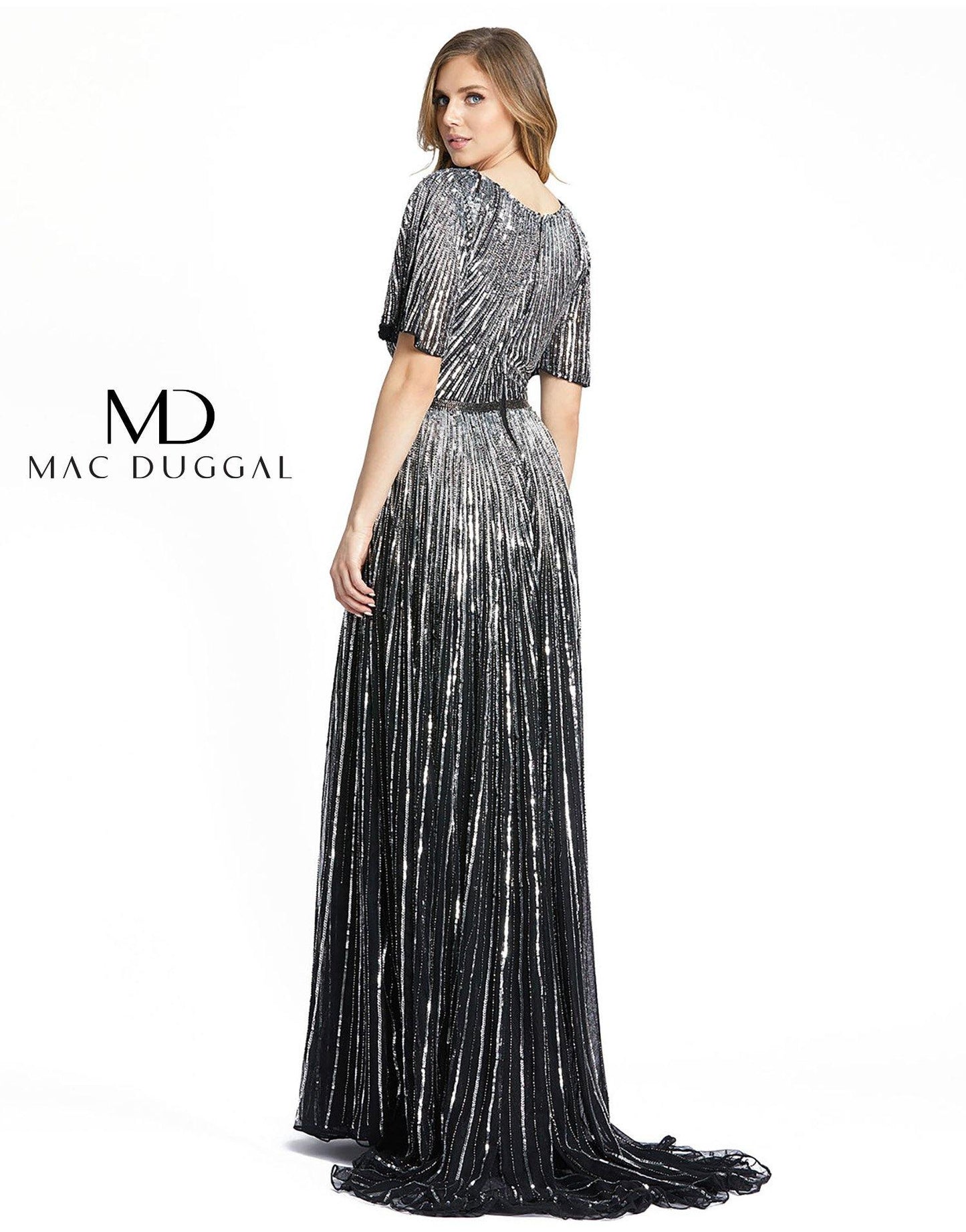 Mac Duggal Long Formal Short Sleeve Evening Dress - The Dress Outlet