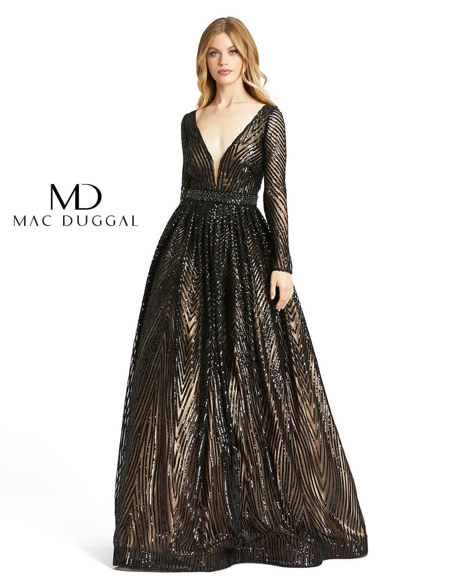 Mac Duggal Long Geometric Sequins Beaded Ball Gown - The Dress Outlet