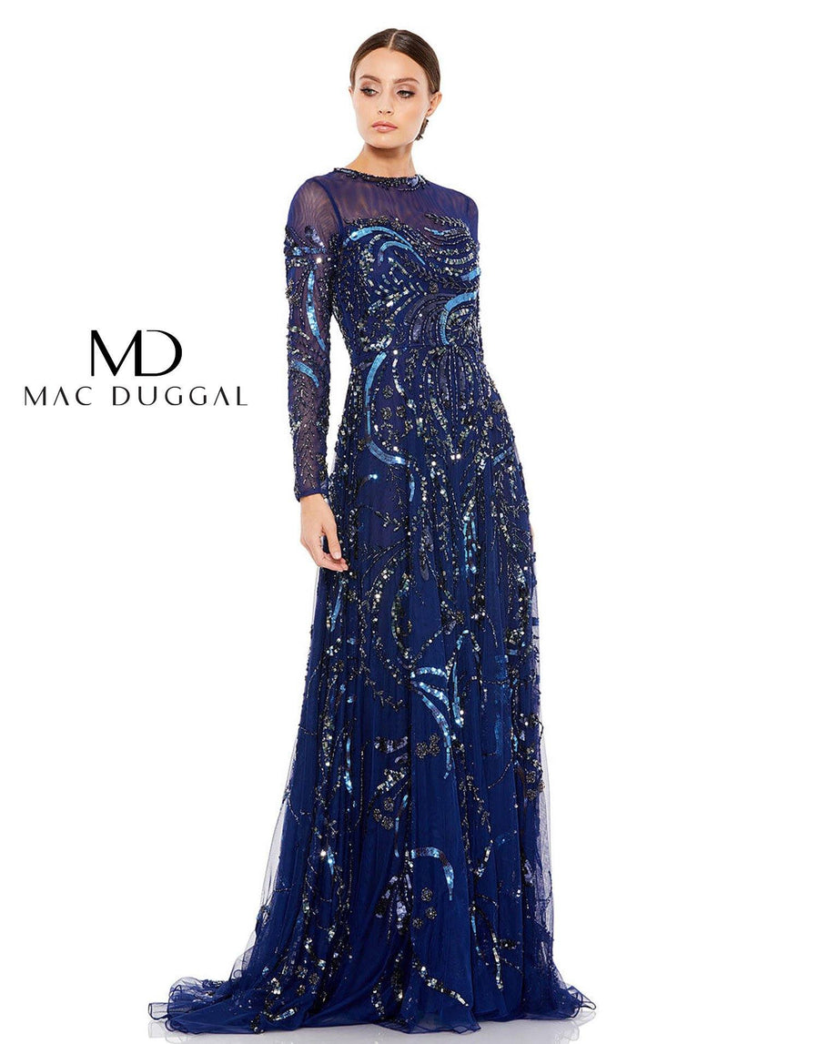 Mac Duggal Long Sleeve Embellished Illusion Evening 5217 - The Dress Outlet