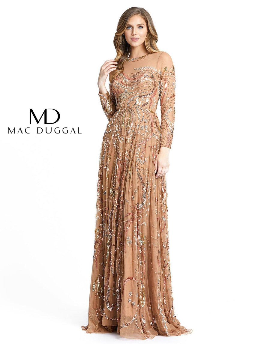 Mac Duggal Long Sleeve Embellished Illusion Evening 5217 - The Dress Outlet