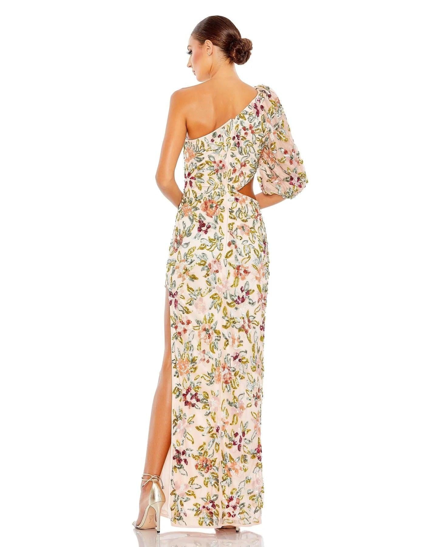 Mac Duggal Long One Shoulder Floral Formal Gown 5567 - The Dress Outlet