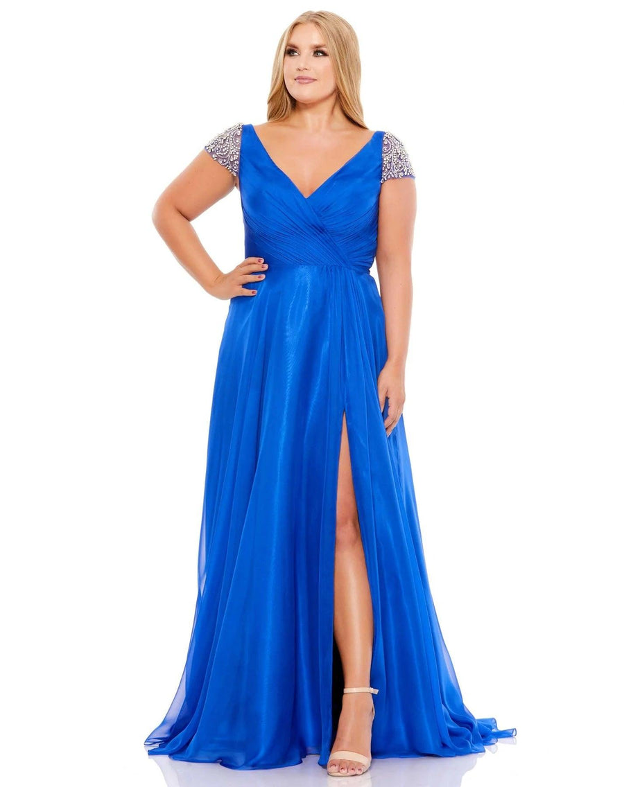 Mac Duggal Long Plus Size Formal Beaded Dress 67723 - The Dress Outlet