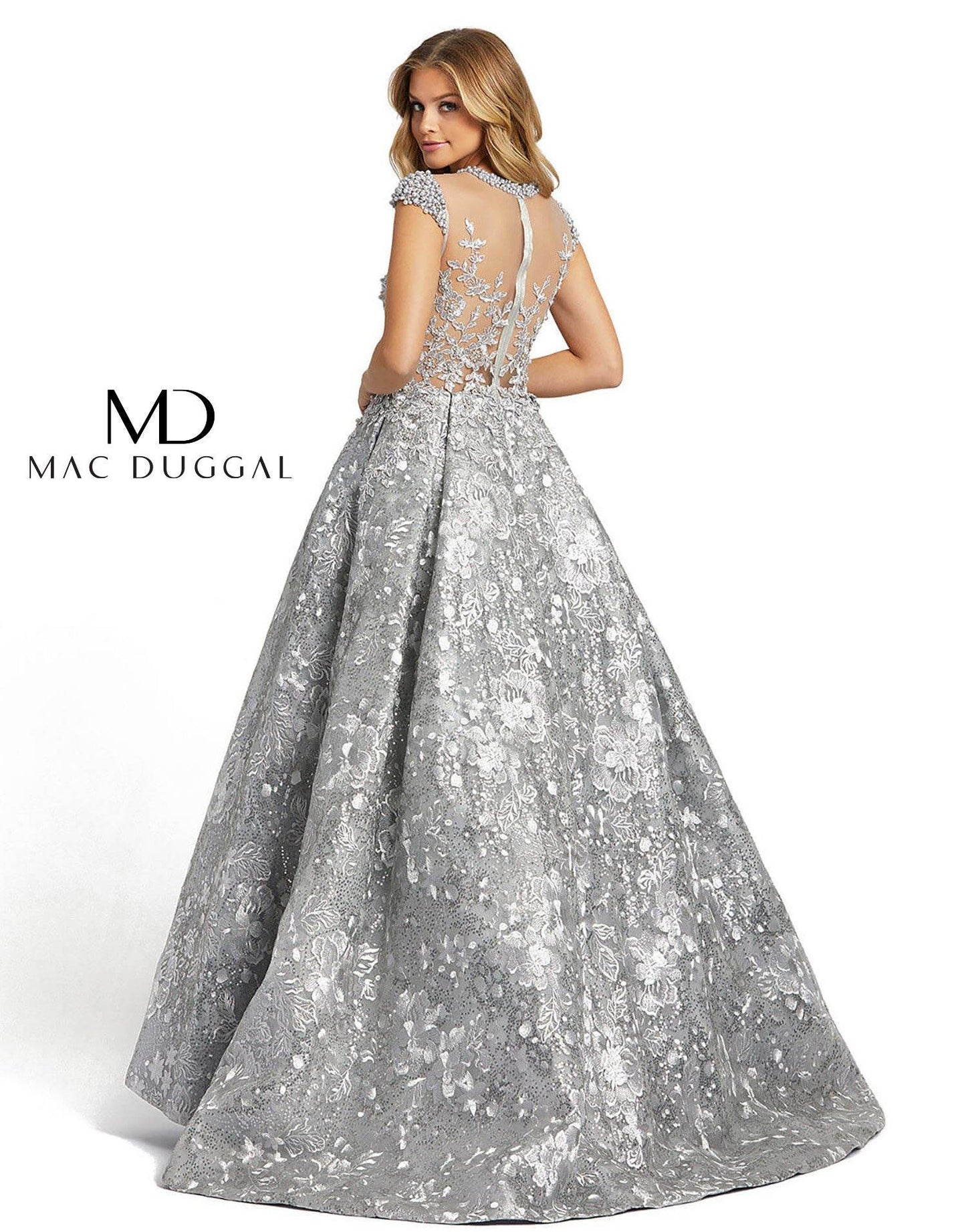 Mac Duggal Long Sheer Bodice Embroidered Ball Gown - The Dress Outlet