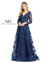 Mac Duggal Long Sleeve A Line Floral Evening Dress - The Dress Outlet