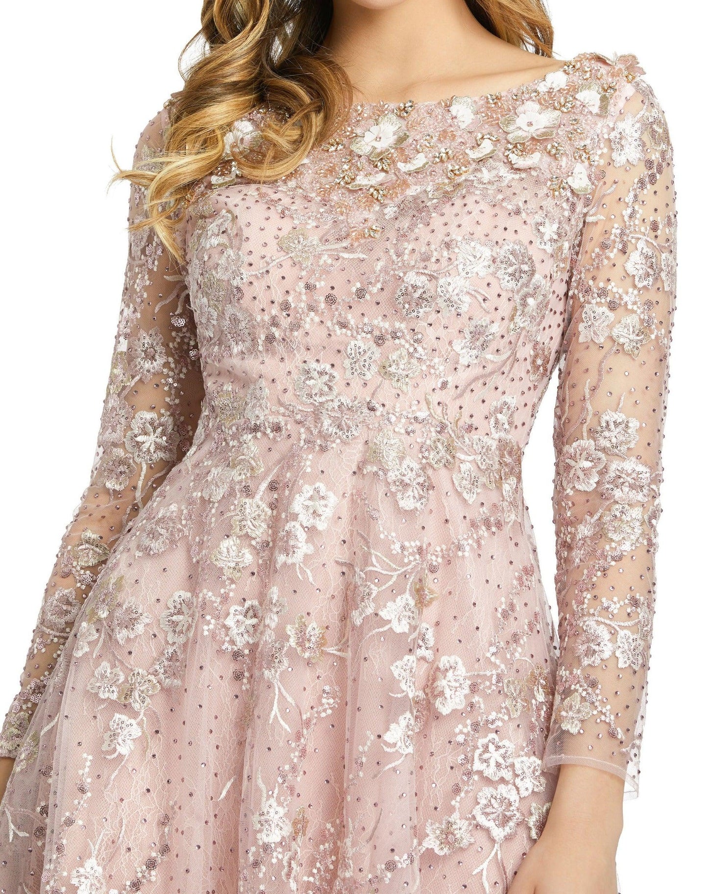 Mac Duggal Long Sleeve Beaded Floral Dress 67501 - The Dress Outlet