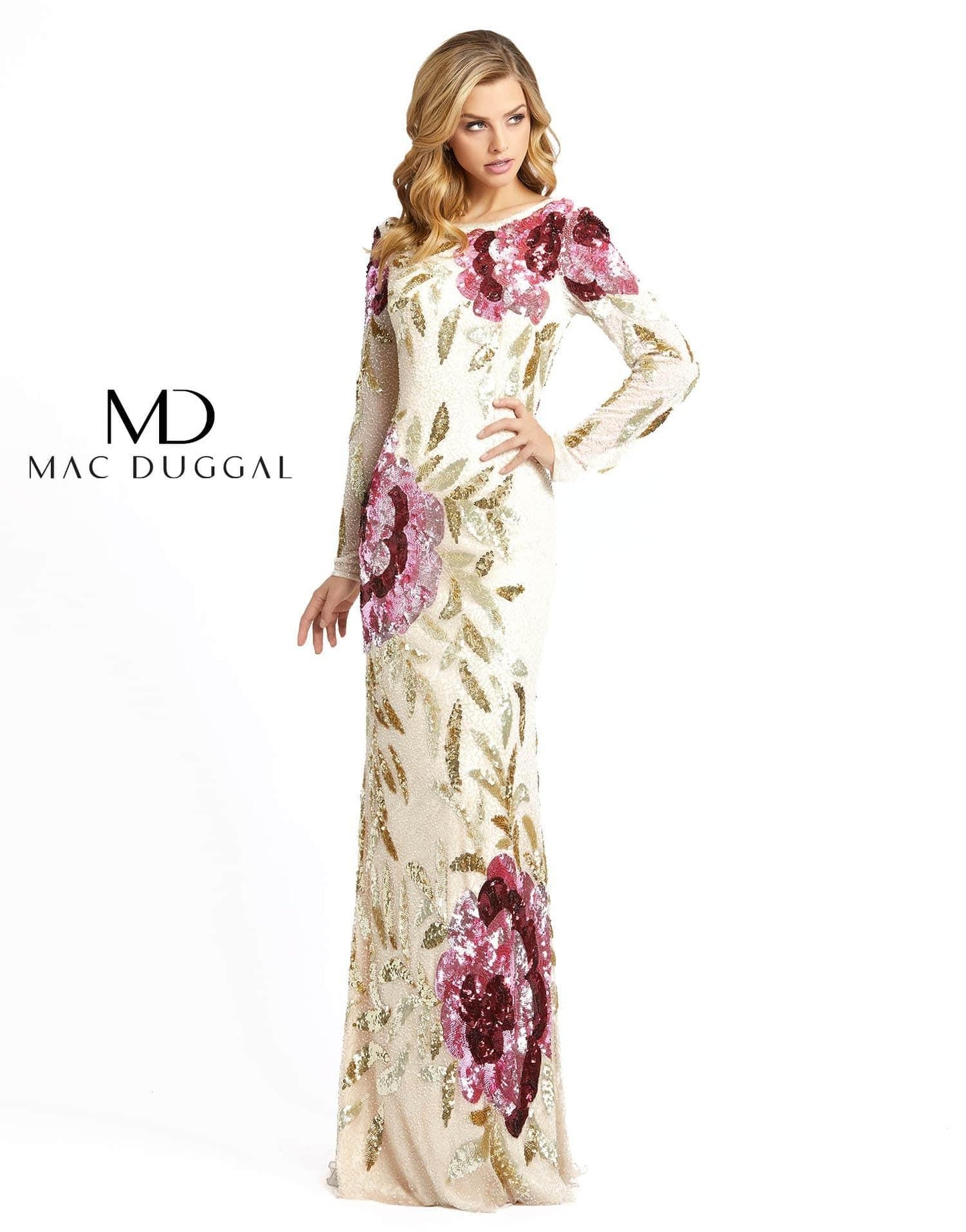 Mac Duggal Long Sleeve Evening Formal Dress - The Dress Outlet