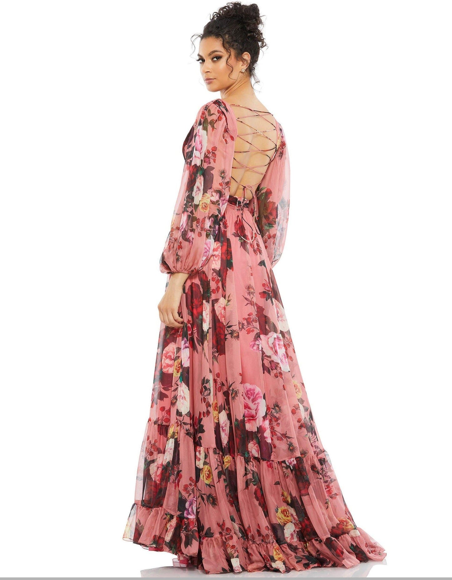 Mac Duggal Long Sleeve Floral Chiffon Dress 67946 - The Dress Outlet