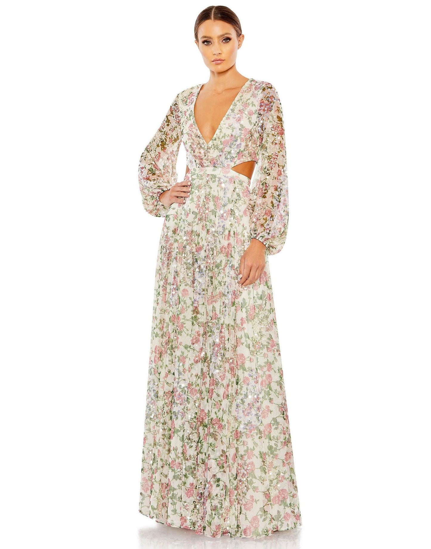 Mac Duggal Long Sleeve Floral Formal Dress 93746 - The Dress Outlet