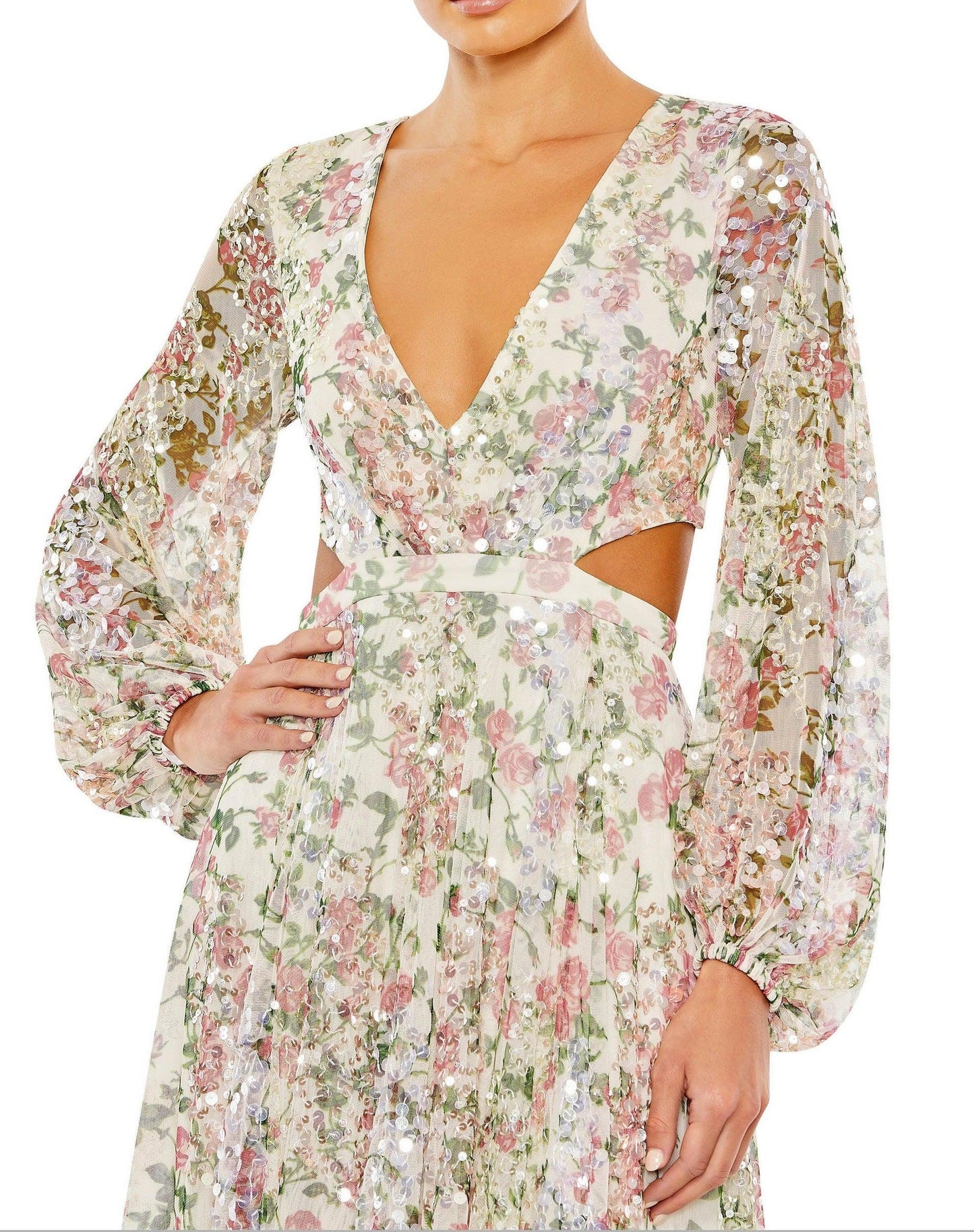 Mac Duggal Long Sleeve Floral Formal Dress 93746 - The Dress Outlet