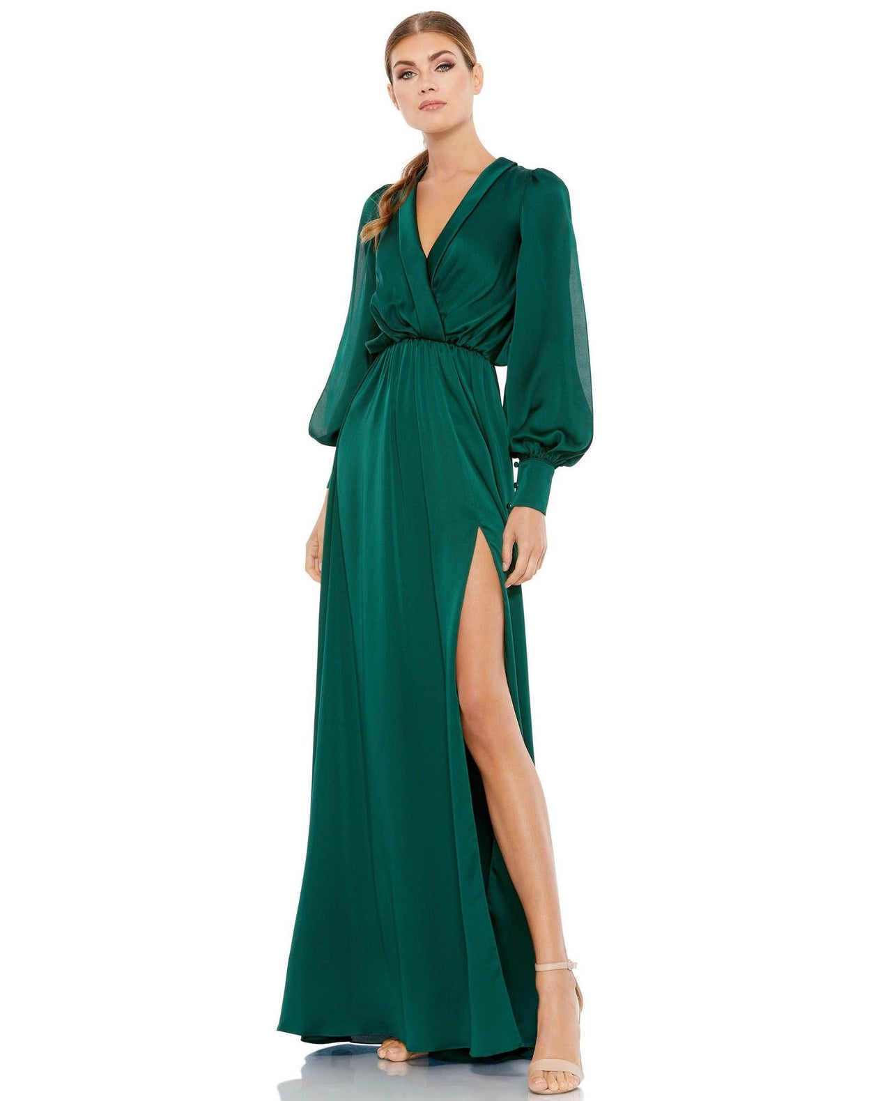 Long Blouson Sleeve Ruched Mini Dress – Mac Duggal